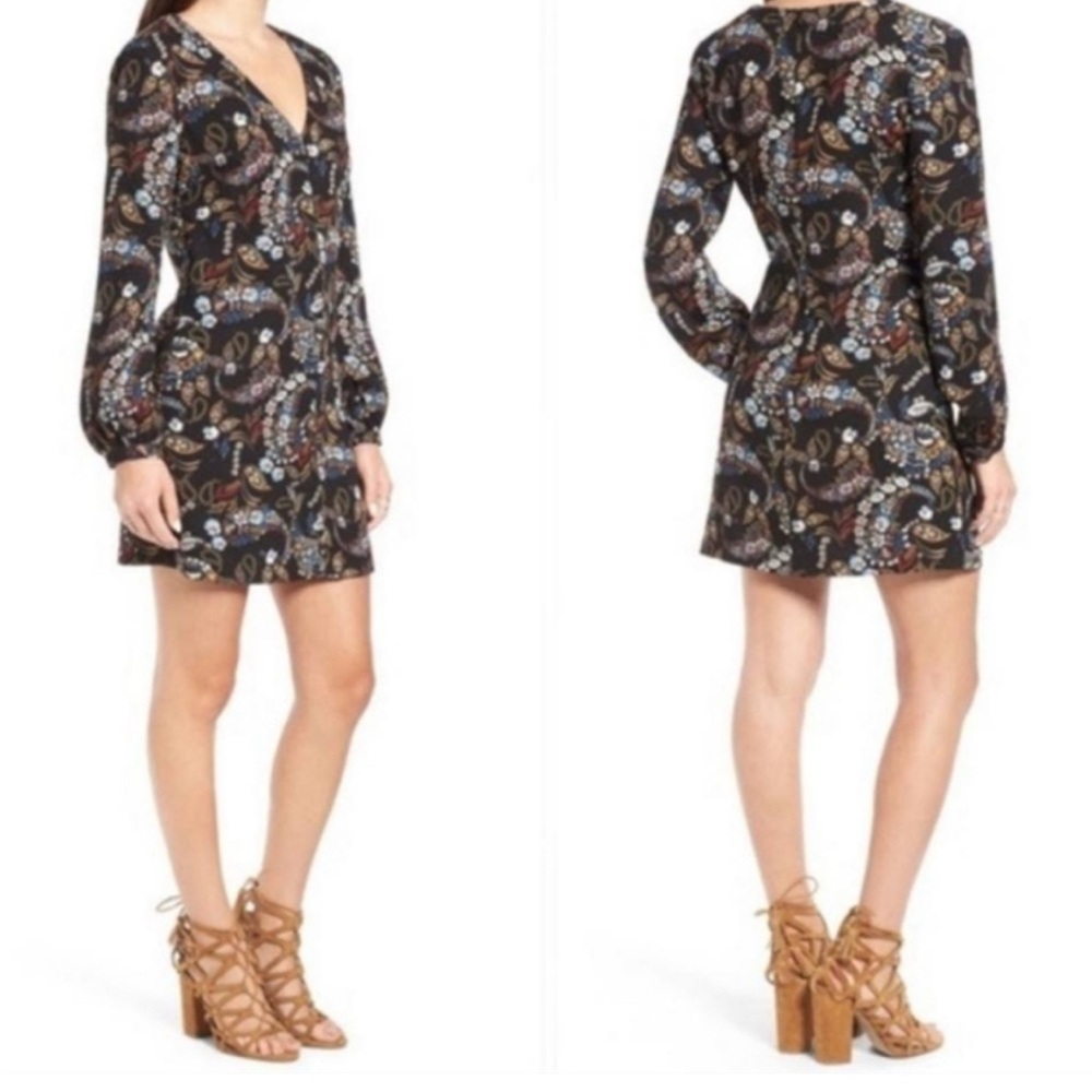 Wayf 'Hendrix' Print Shift Dress Multicolor Floral Long Sleeve Sz. S